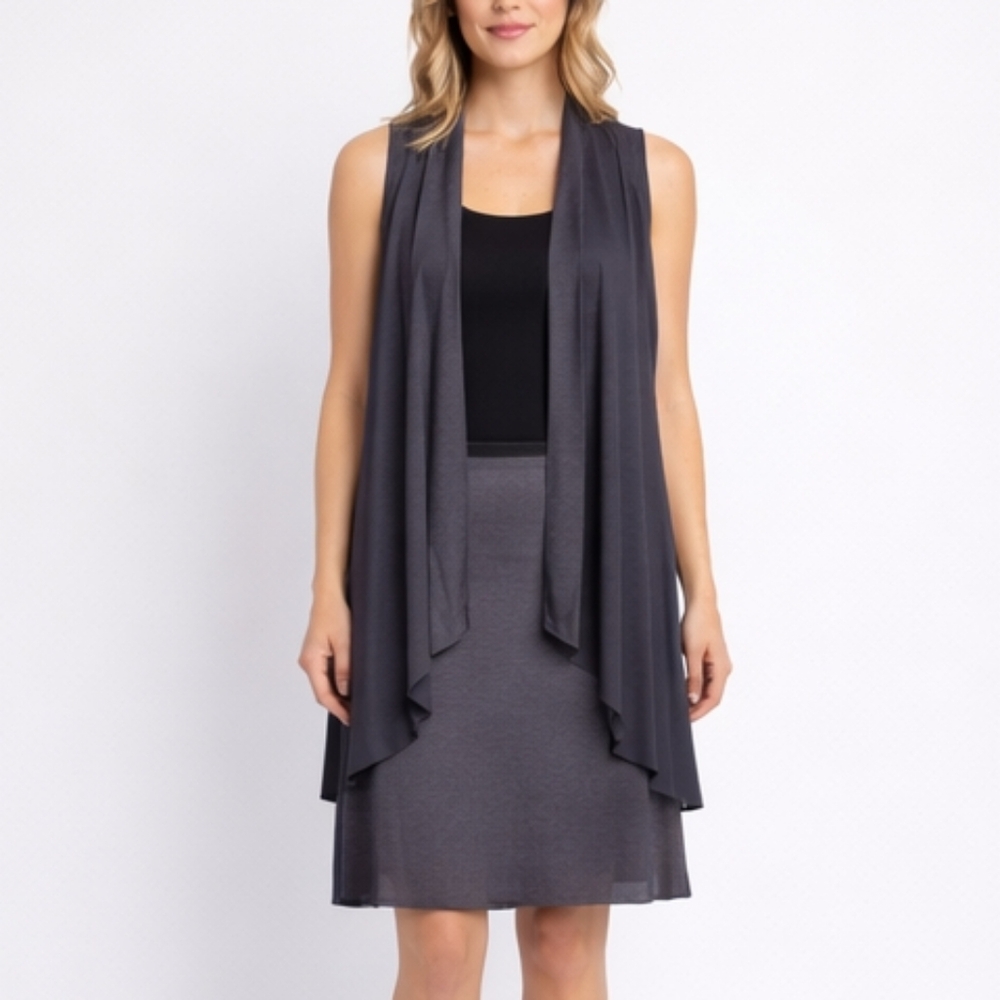 Nally & Millie Charcoal Open-Front Vest & Reversible Black/Grey Skirt Bundle